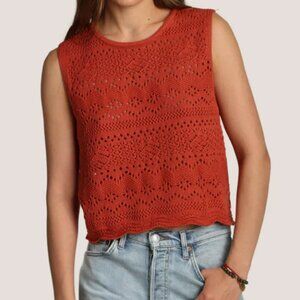 Dylan Clothing -  Scallop Hem Crochet Sweater - RED
